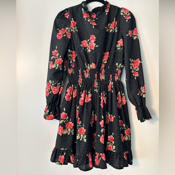 Black Floral Polka Dot Dress - Picture 3 of 4